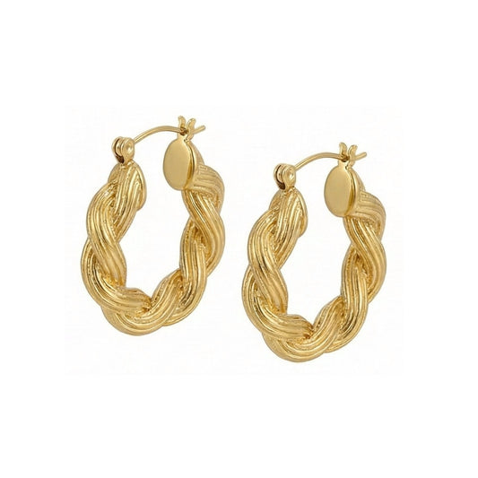 SWEEKU - Classic Braided Rope Gold Hoops