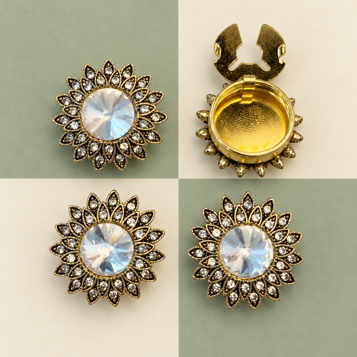 Button Cover - Crystal Sunflower