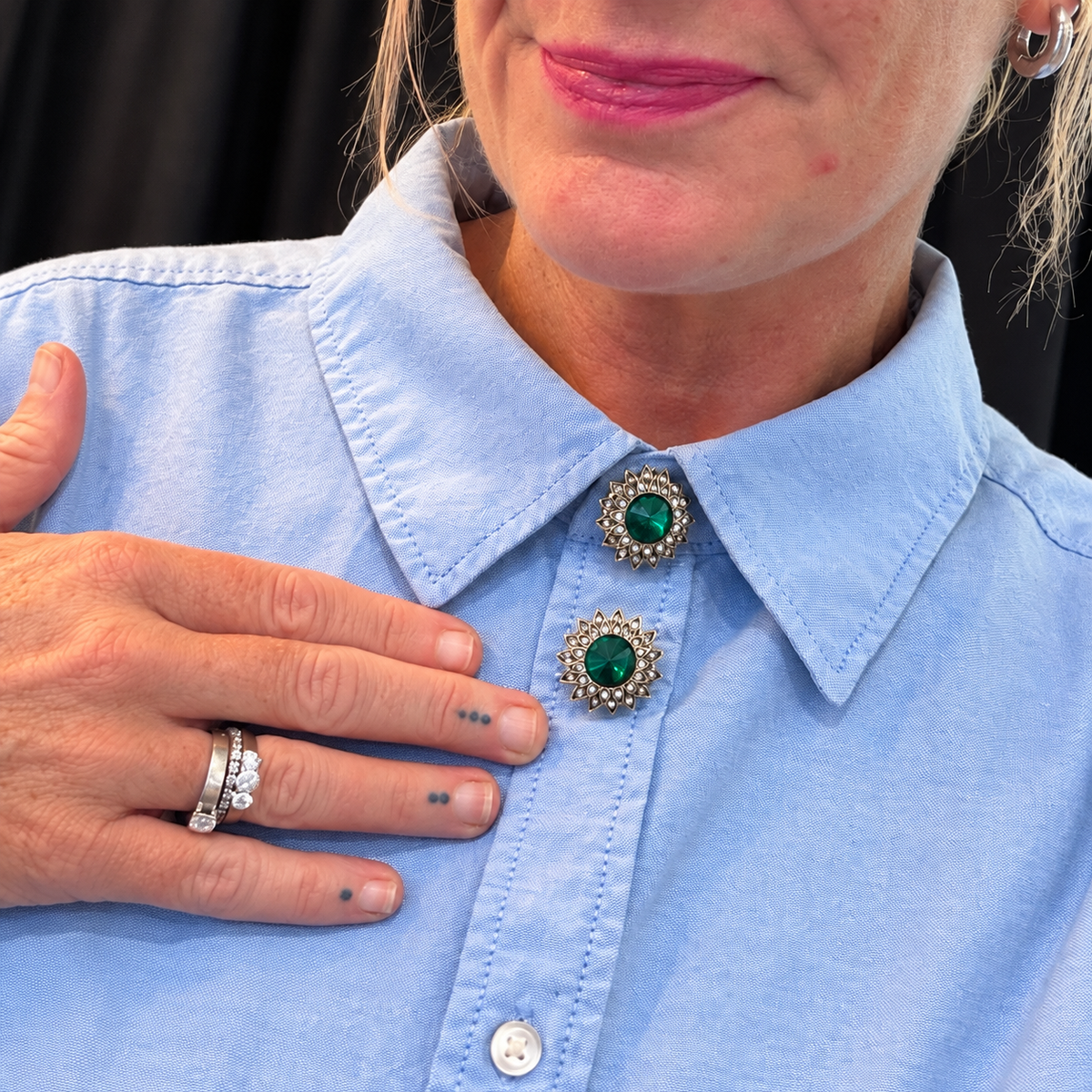 Button Cover - Emerald Bloom