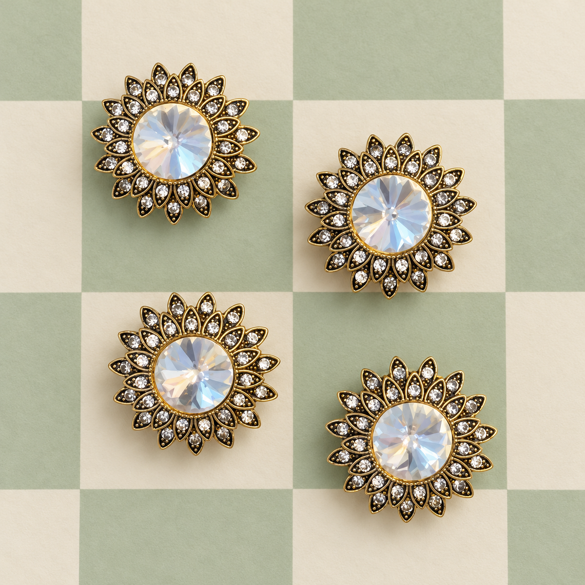 Button Cover - Crystal Sunflower