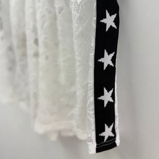 By Frankie - White Lace Shorts/Black Star trim