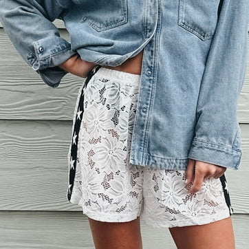 By Frankie - White Lace Shorts/Black Star trim