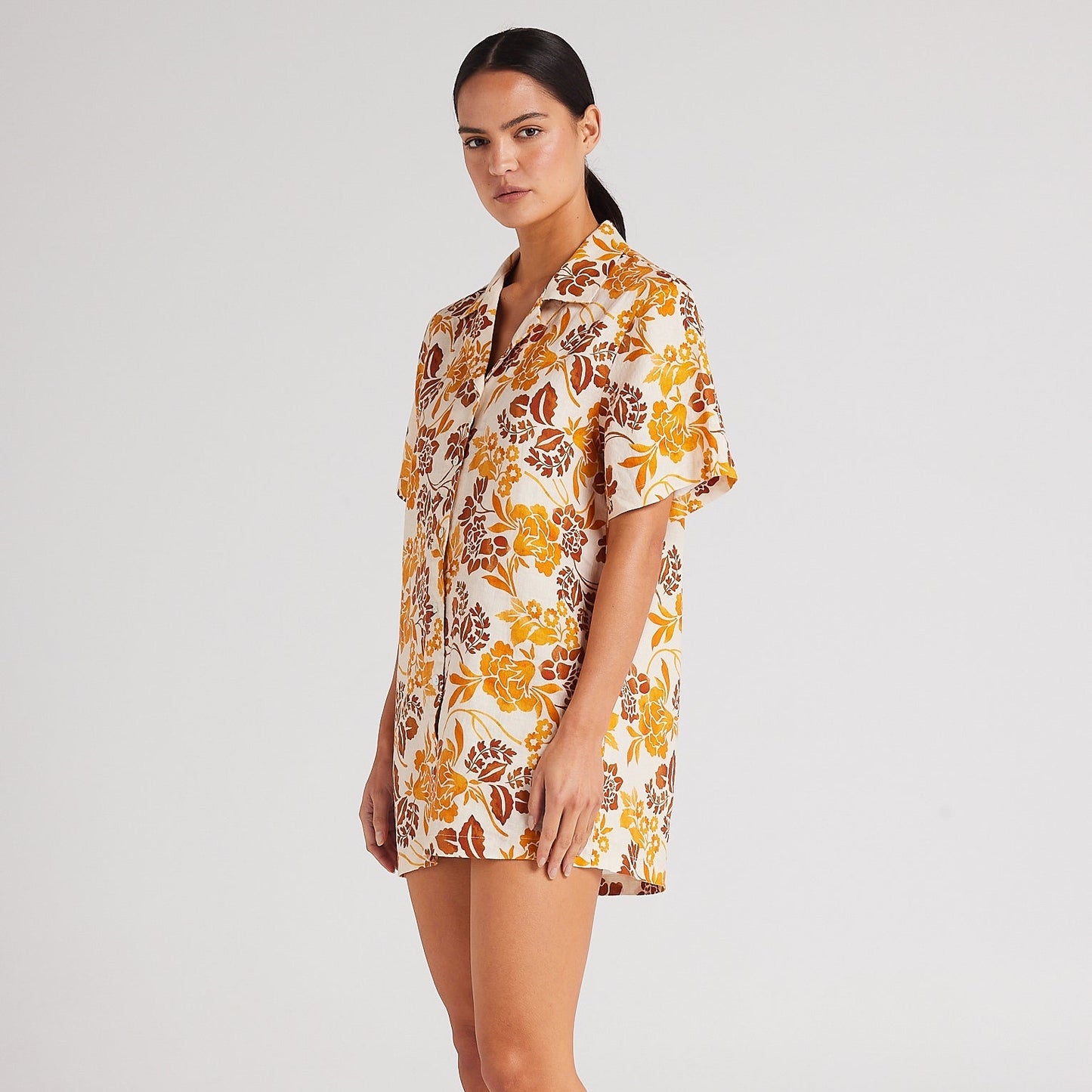 Poolside Paradiso - Aruba 100% Linen Shirt Dress - Sunset