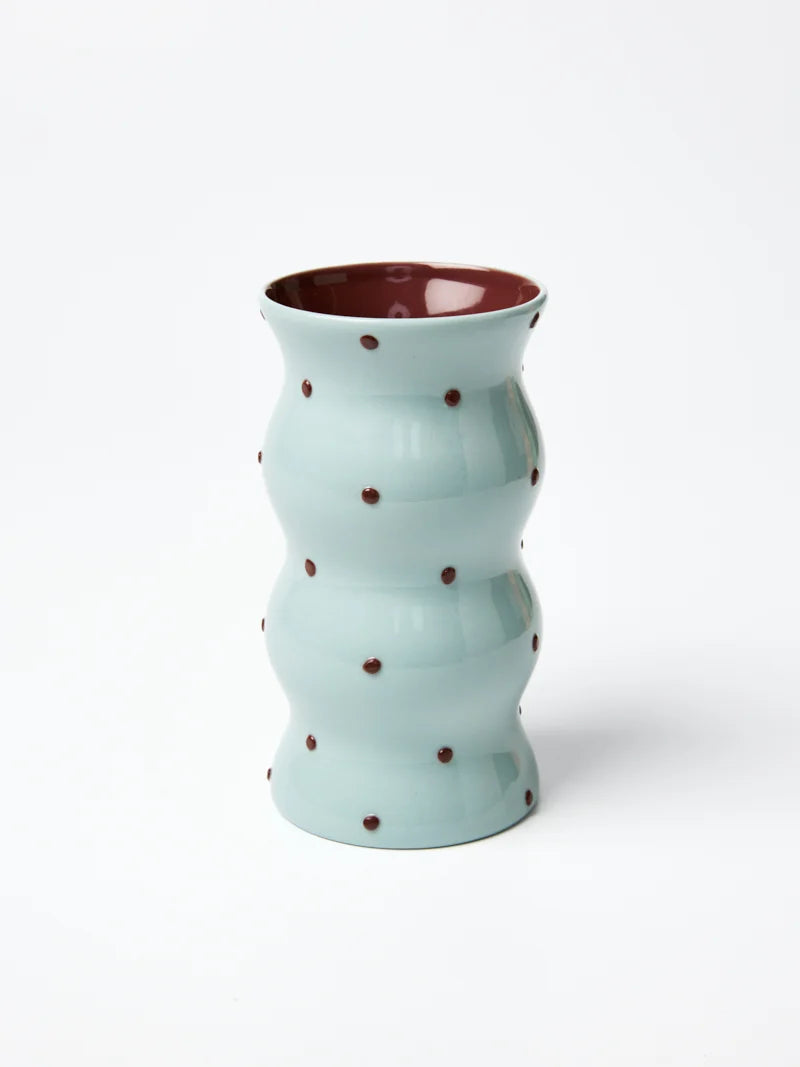 JONES & CO PALMA VASE BLUE BROWN DOTTY