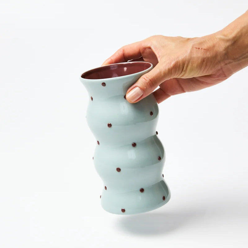 JONES & CO PALMA VASE BLUE BROWN DOTTY