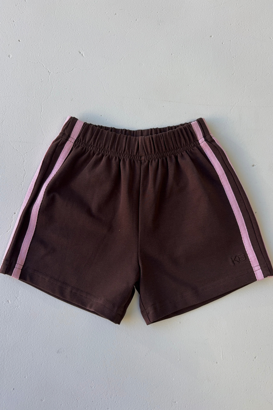 KIYOMII BABY - Stripe Racer Short, Chocolate/Pink