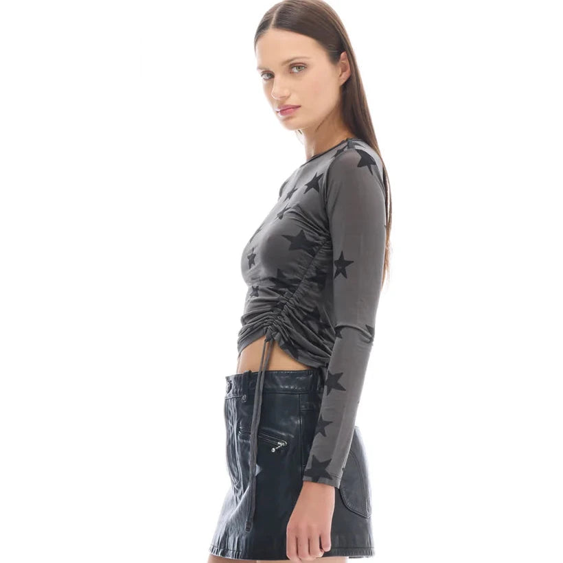 The Tales - Black Star Mesh Ruched Longsleeve Top