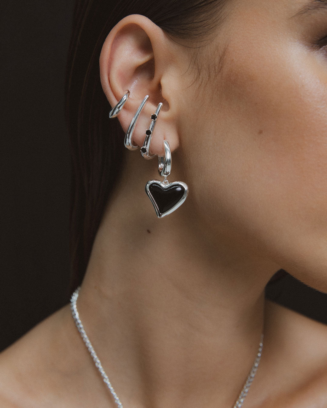 F+H Studios - WHITNEY HEART CHARM EARRINGS, Gold