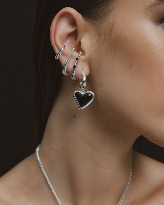 F+H Studios - WHITNEY HEART CHARM EARRINGS, Silver