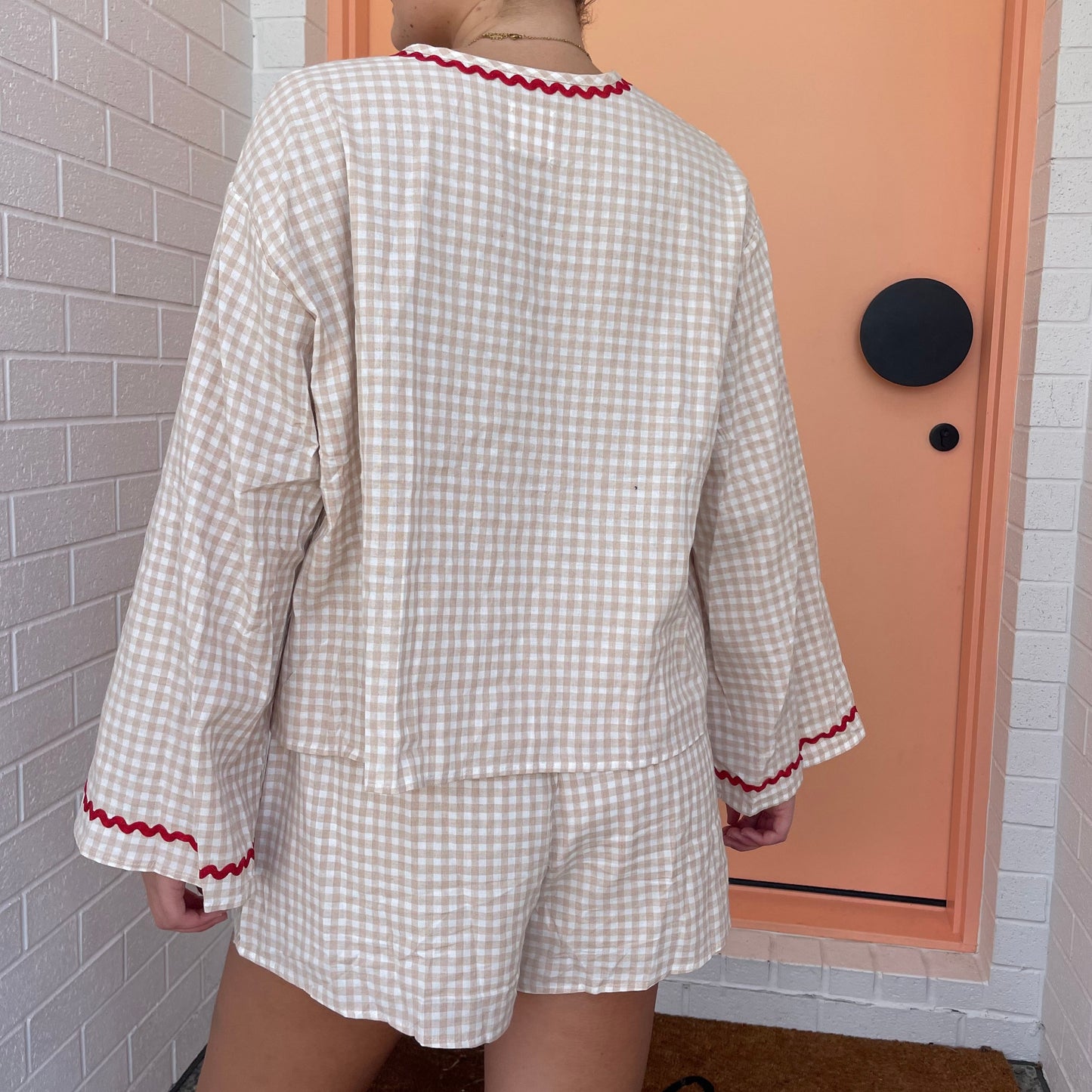 By Frankie - Wild Hearts Beige/Red Cherry Gingham Set