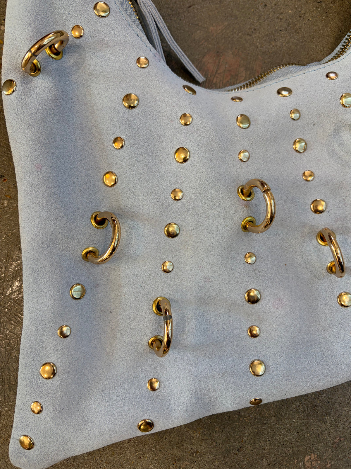 STUD SUEDE HOBO BAG, Powder Blue