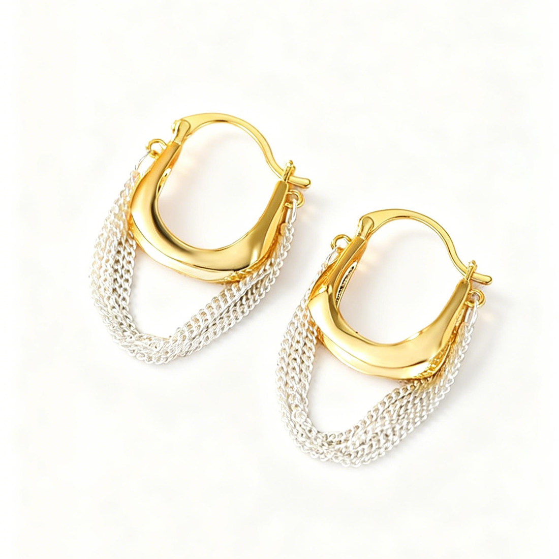 SWEEKU - Mixed Metal Fluid Hoop Earings