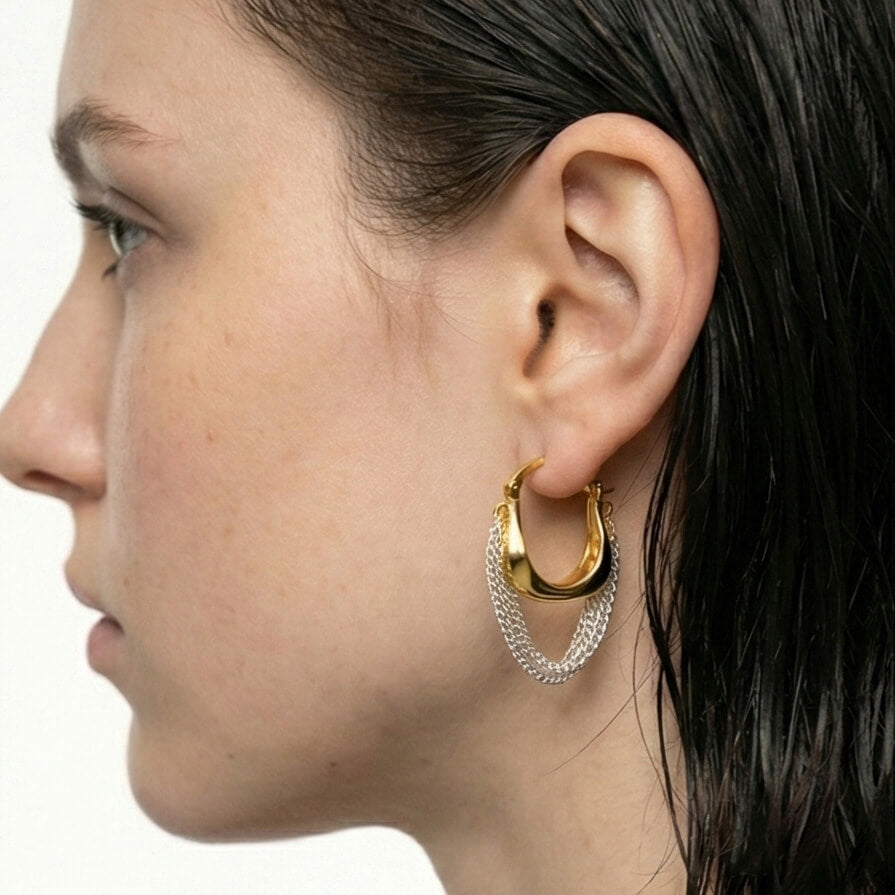 SWEEKU - Mixed Metal Fluid Hoop Earings