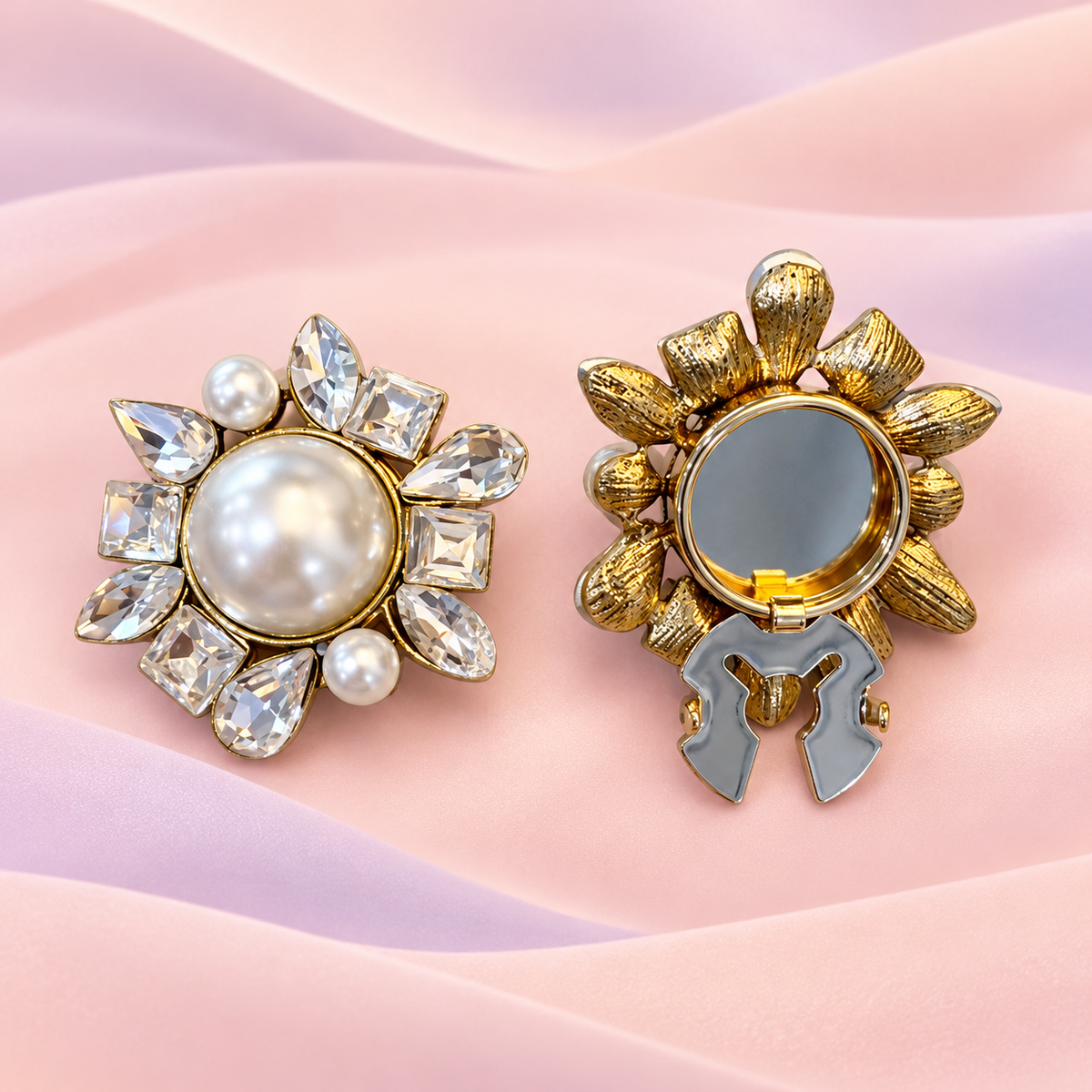 Button Cover - Pearl + Crystal Bloom