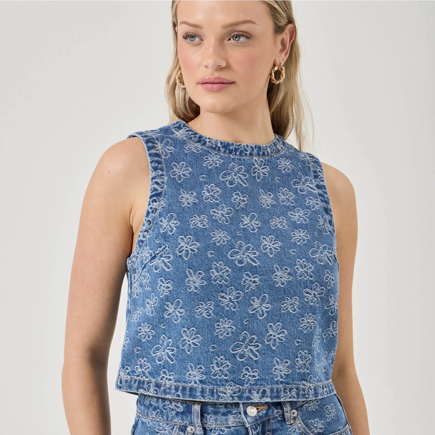 ROLLAS, Indigo Flowers Shell Top