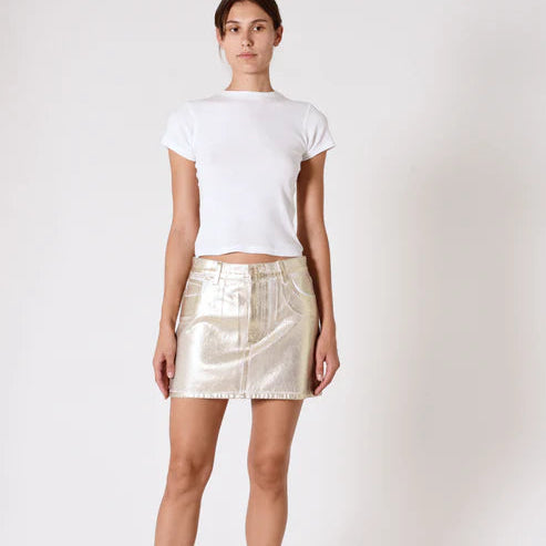 ROLLAS, 90's Relaxed Gold Foil Mini Skirt