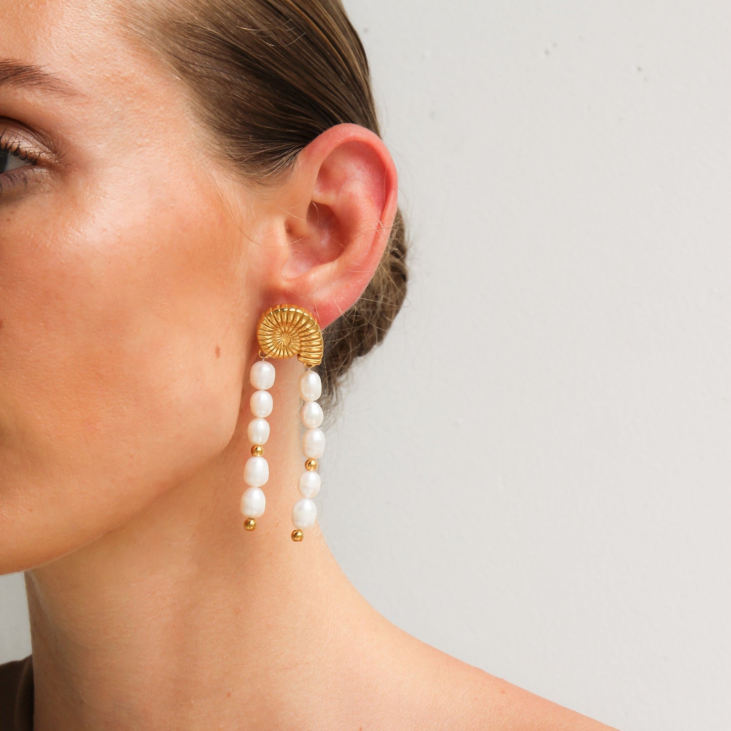 Tegan Rae - Conch Shell Pearl Drop Tassel Earrings