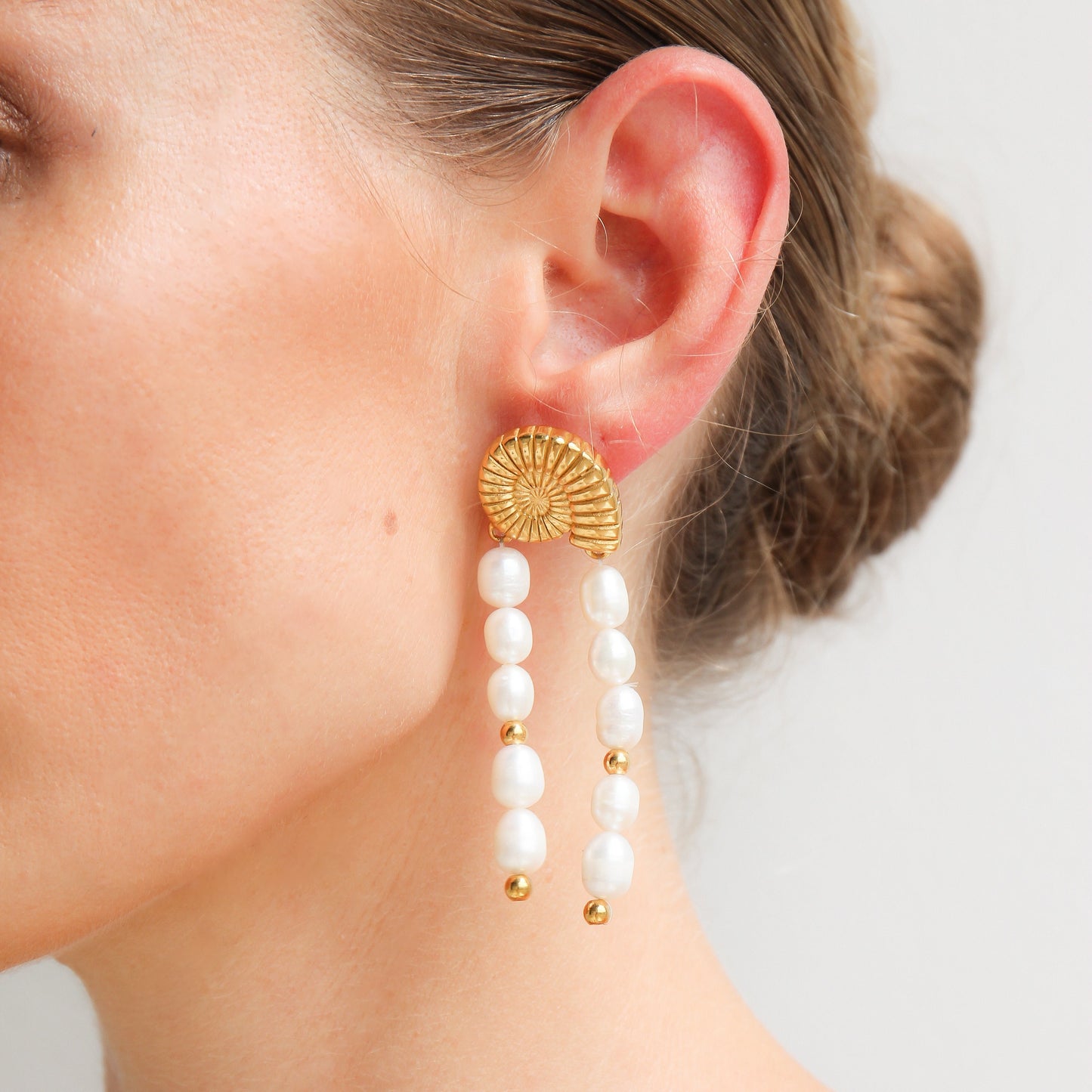 Tegan Rae - Conch Shell Pearl Drop Tassel Earrings