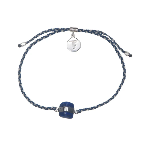 Tiger Frame - Lapis Lazuli, Crystal Bracelet, Blue & White Cord, Silver