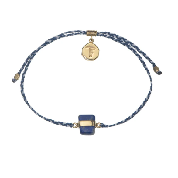 Tiger Frame - Lapis Lazuli, Crystal Bracelet, Blue & White Cord, Gold