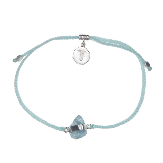 Tiger Frame - Aquamarine, Crystal Bracelet, Mint Cord, Silver