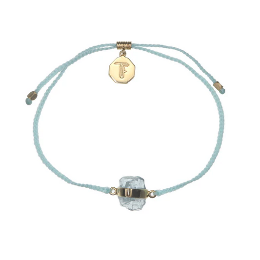 Tiger Frame - Aquamarine, Crystal Bracelet, Mint Cord, Gold