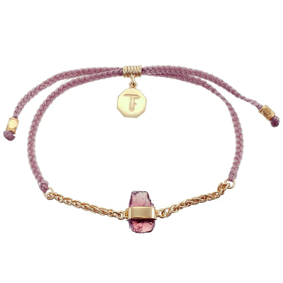 Tiger Frame - Garnet Crystal Bracelet, Dusty Pink Cord & Gold Chain