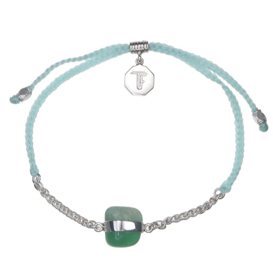 Tiger Frame - Chrysoprase Crystal Bracelet, Mint Cord & Silver Chain