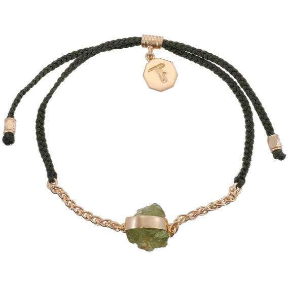 Tiger Frame - Peridot Crystal Bracelet, Olive Cord & Gold Chain