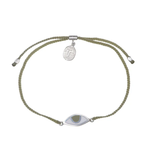 Tiger Frame - Eye Protection Bracelet, Sage Green with Hazel Eye, Silver