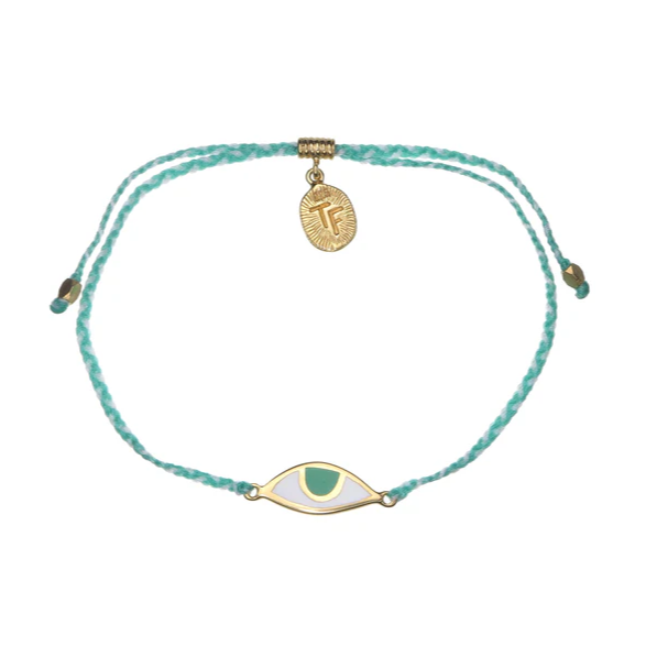 Tiger Frame - Eye Protection Bracelet, Aqua and Cream with Green Eye, Gold