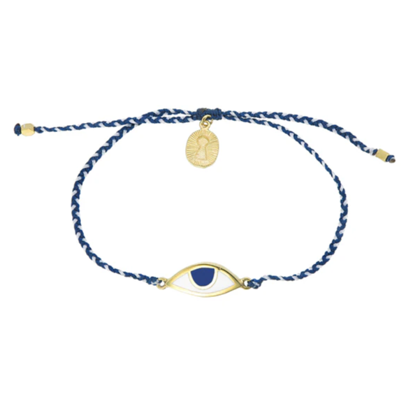 Tiger Frame - Eye Protection Bracelet, Blue and White with Blue Eye, Gold