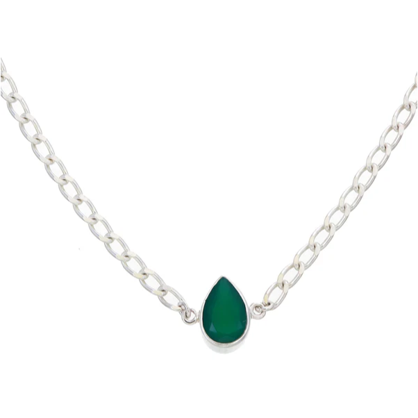 Tiger Frame - GREEN ONYX TEARDROP SHORT NECKLACE - SILVER