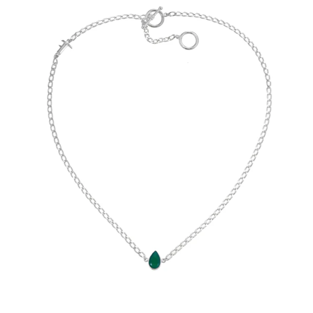 Tiger Frame - GREEN ONYX TEARDROP SHORT NECKLACE - SILVER