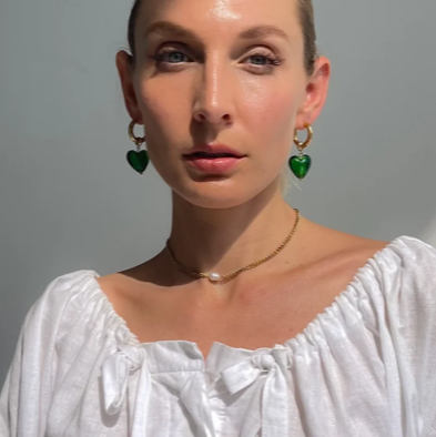 Tegan Rae - EMERALD DREAM HEART DROP EARRINGS GREEN