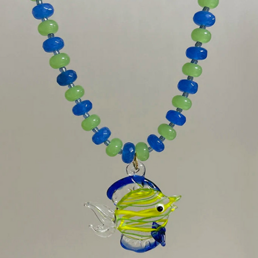 Tegan Rae - HANDMADE TROPICAL FISH PENDANT NECKLACE - BLUE GREEN GLASS BEADS