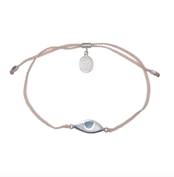 Tiger Frame - Eye Protection Bracelet, Soft Pink with Pastel Blue Eye, Silver