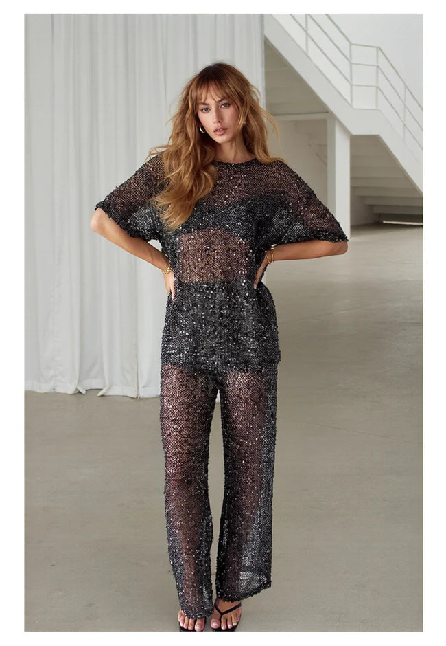 BY FRANKIE - Sequin Mesh Pants