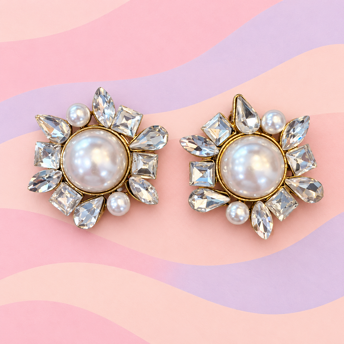 Button Cover - Pearl + Crystal Bloom