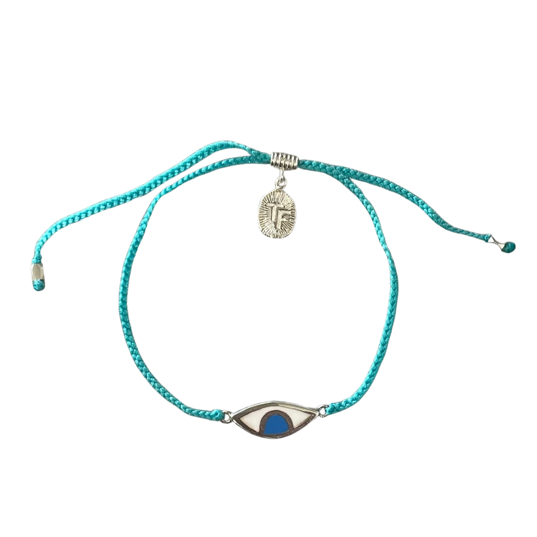 Tiger Frame - Eye Protection Bracelet, Turquoise with Sky Blue Eye, Silver