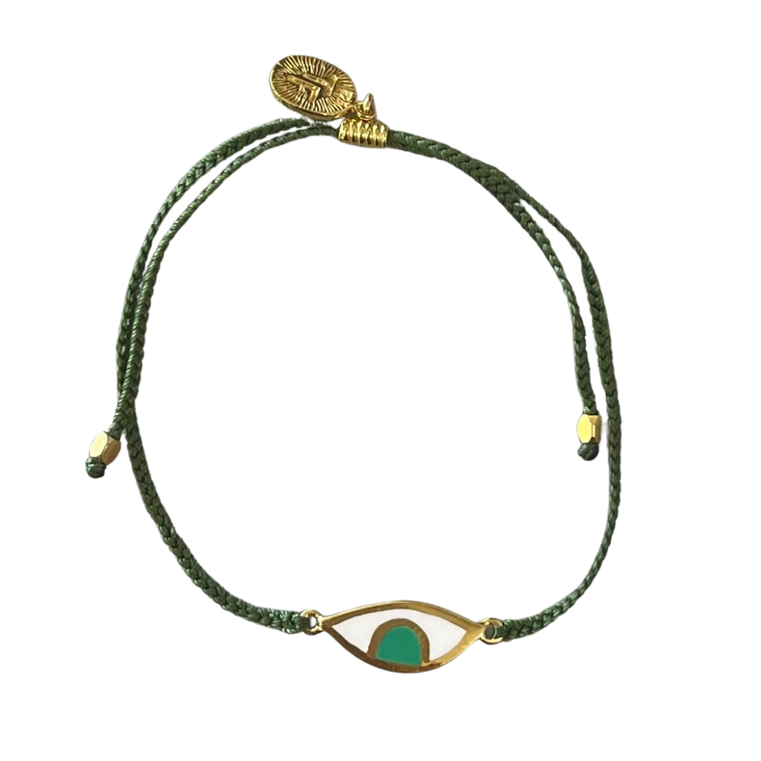 Tiger Frame - Eye Protection Bracelet, Olive Green with Green Eye, Gold