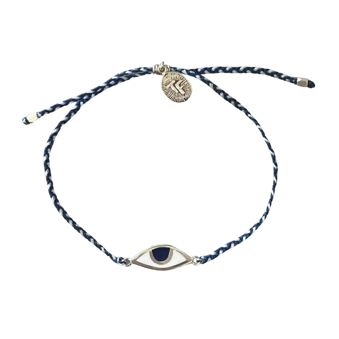 Tiger Frame - Eye Protection Bracelet, Blue and White with Blue Eye, Silver