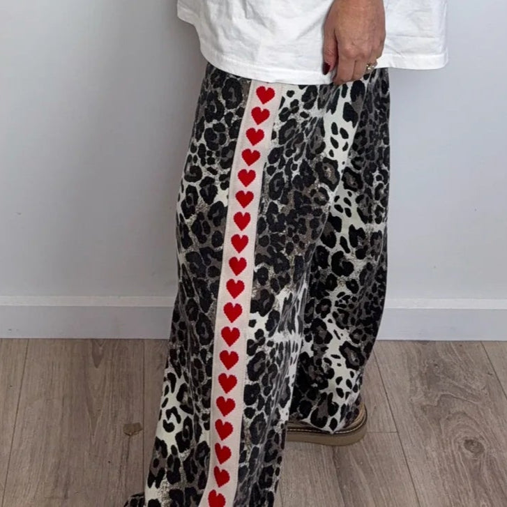 By Frankie - Mid Denim Leopard Racer Pants - Red Heart