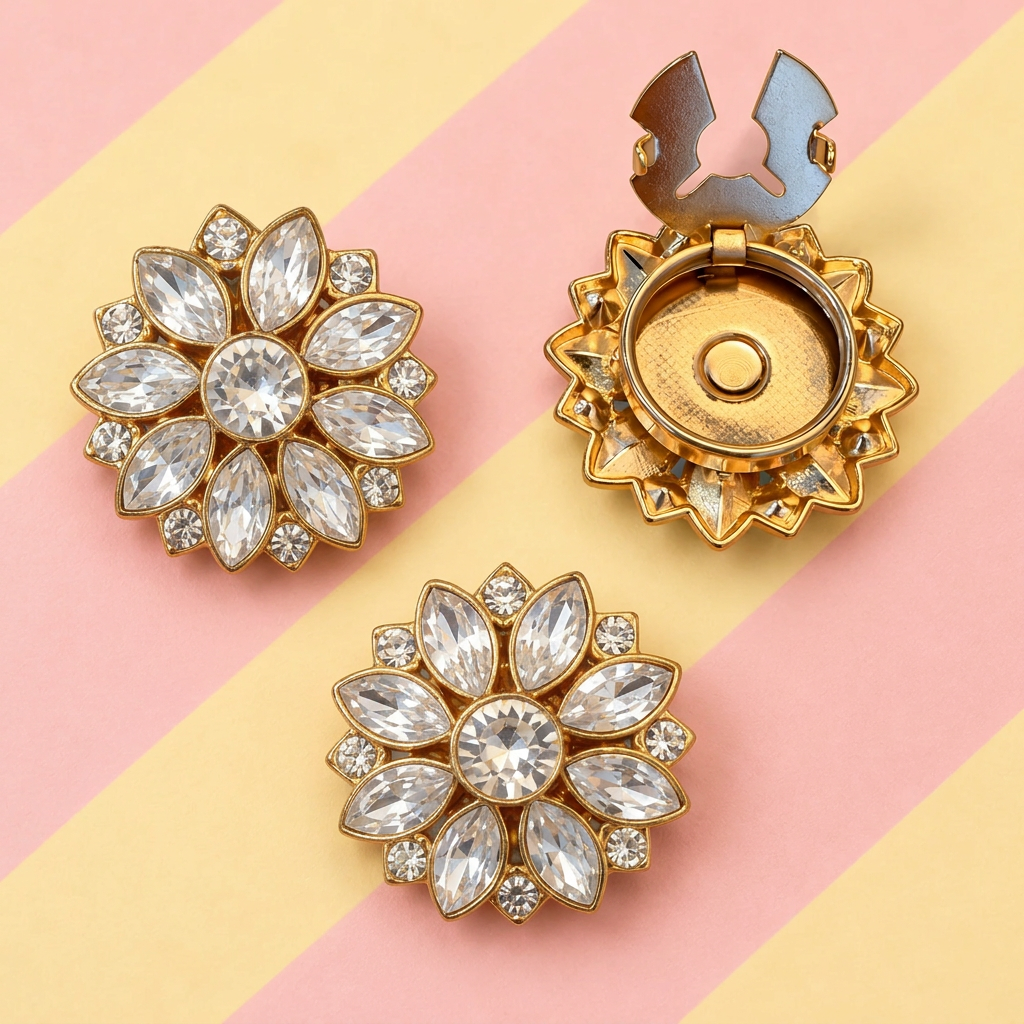 Clear crystal button covers, front and back view