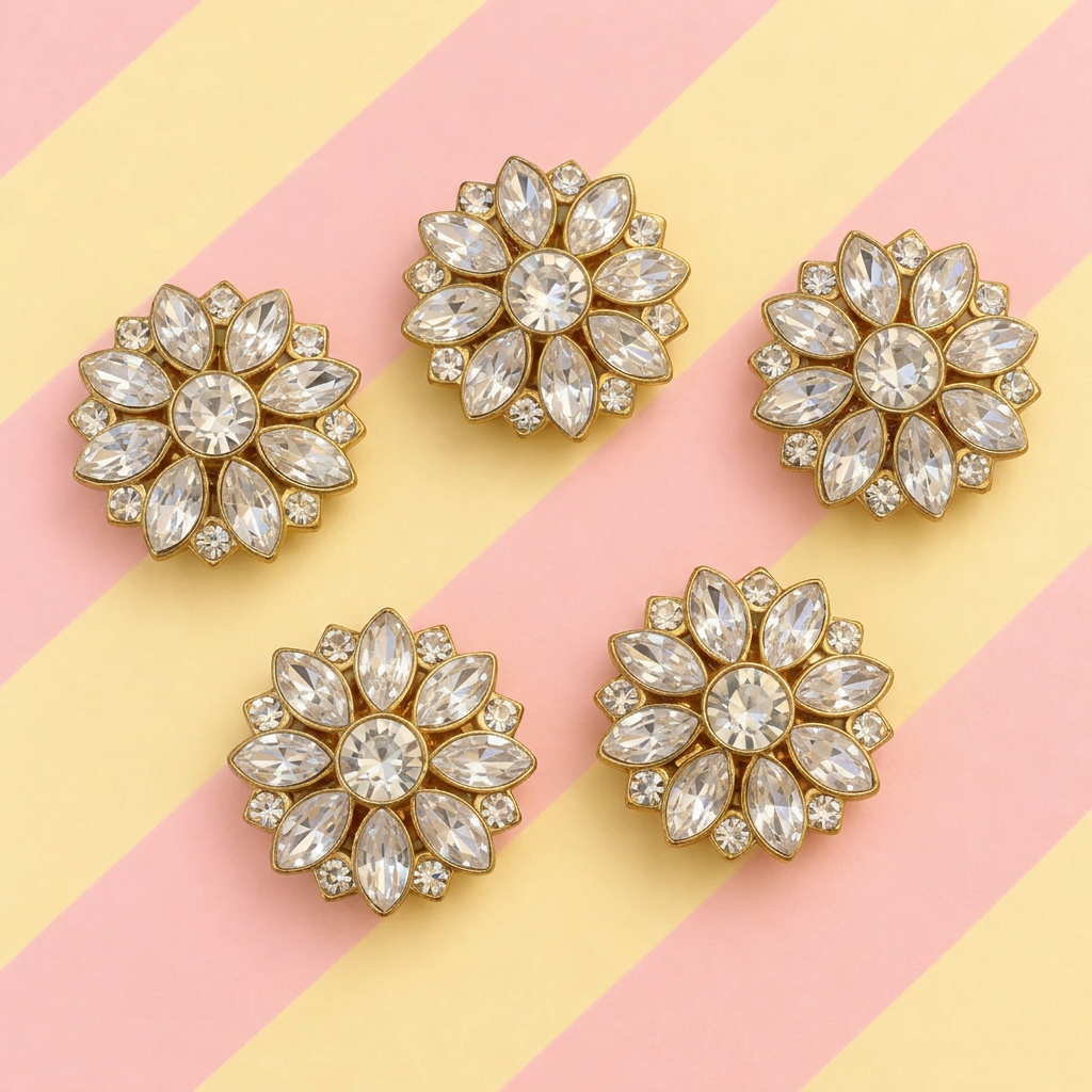 Clear crystal button covers, group view