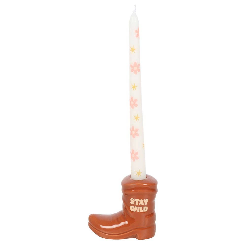 WONDER IMPORTS AUSTRALIA - Brown Cowboy Boot Candle Holder with Taper Candle
