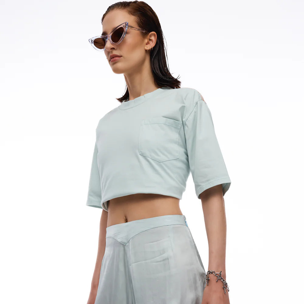 The Tales - Chantilly Lace Back in Dusty Pink Organic Tee - Sea Mist